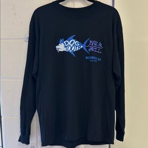 Black Long Sleeve Graphic Tee: Dog Tooth Wildwood NJ; unisex large